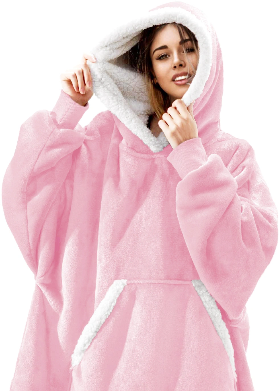 Custom Adult Luxury Winter Soft Wearable TV Oversized Cozy Fleece Sweatshirt Sherpa Hoodie Blanket with Sleeves